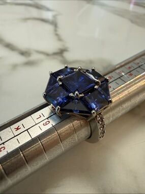 Jean Dousset silver hexagonal tanzanite ring, size 7